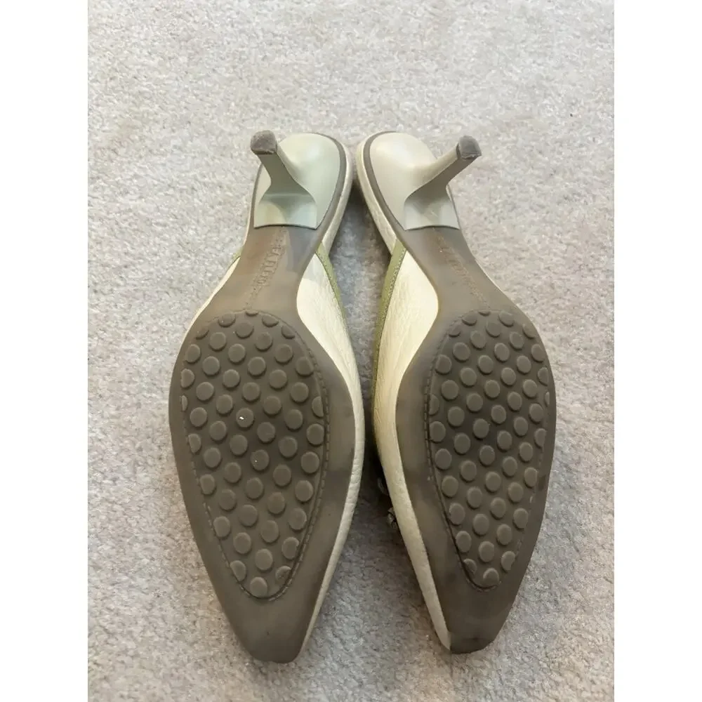 Enzo Angelina Green And Cream Slip On Kitten Heel Size 8 - Picture 4 of 6